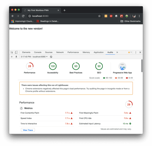 Audit results from a Workbox application