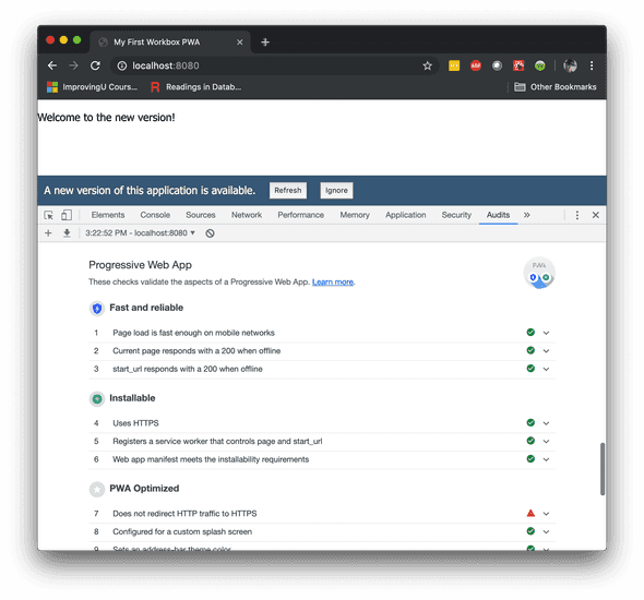 Details about the PWA audit results